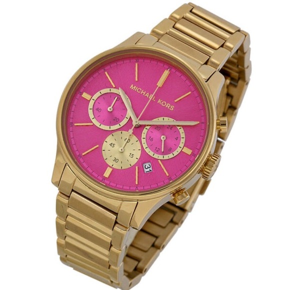 Michael Kors Accessories - Michael Kors MK Runway Watch Pink Dial Gold Tone